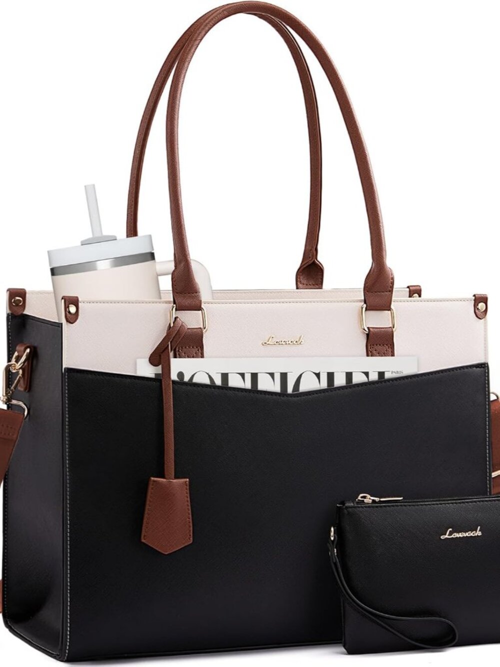 Laptop Bag for Women, Waterproof Tote Purse with Clutch for Work